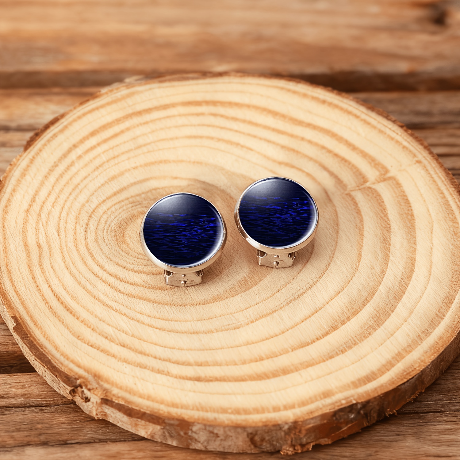 2pcs No-Piercing Round Glass-Faced Earrings Set for Women